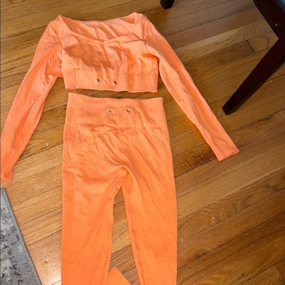 Orange Ribbed Two-Piece Workout Set - Picture 2 of 5